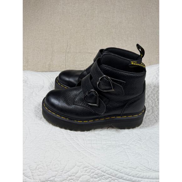 Dr. Martens Women 9 Black Devon Heart Chunky Leather Platform Y2k Goth Boots - Picture 9 of 10